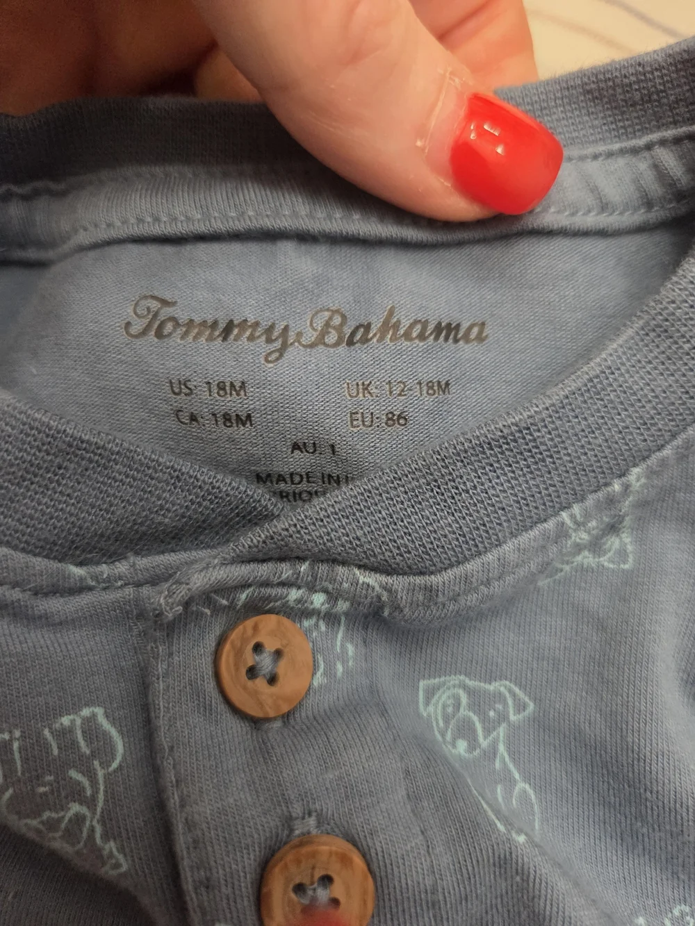 Tommy Bahama Light Blue Baby Henley with Mint Dog Print